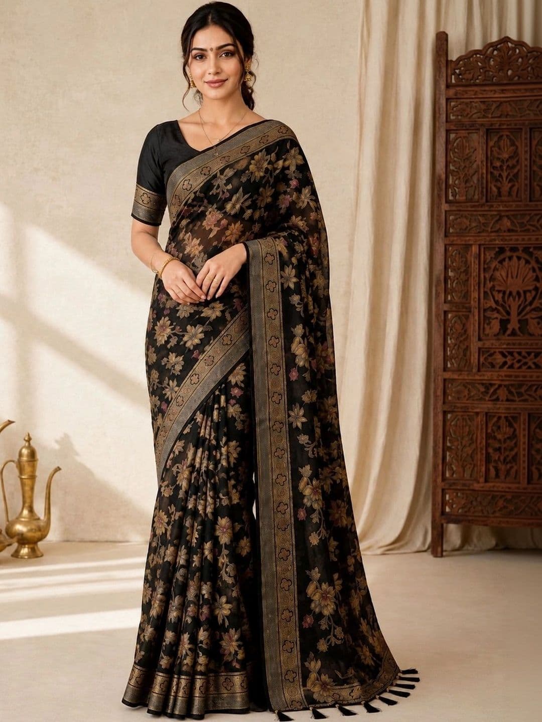 Moda Rapido Floral Zari Brasso Saree - view 1
