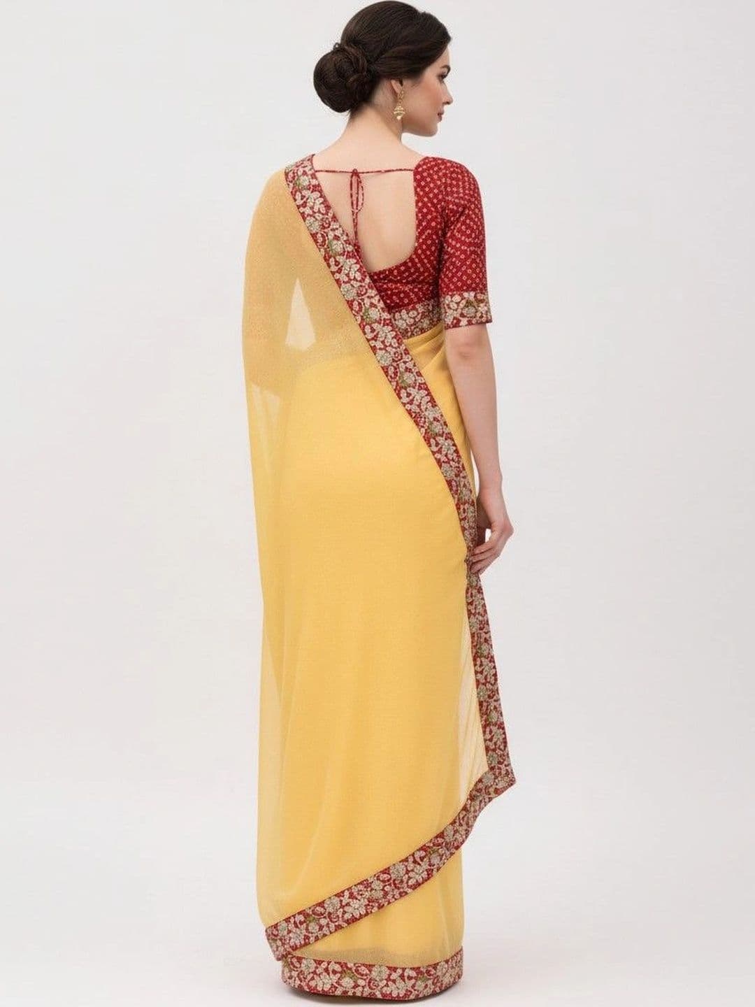SmileyFashion Floral Embroidered Poly Chiffon Designer Saree thumbnail 4
