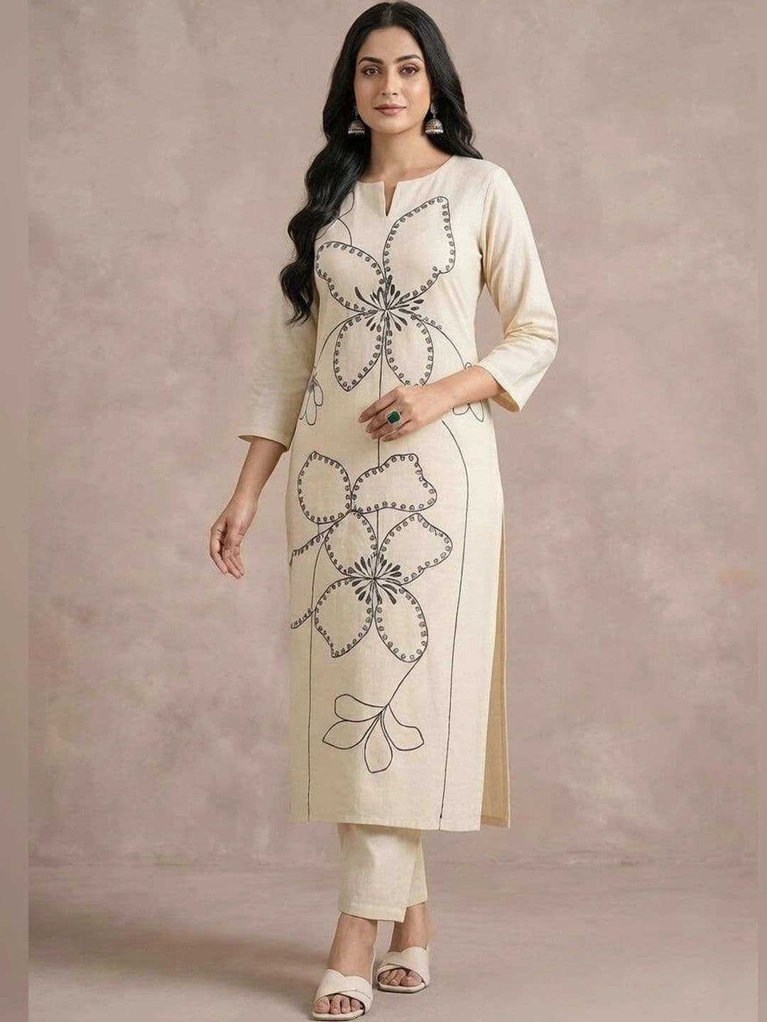 KALINI Women Floral Embroidered Regular Thread Work Kurta with Trousers thumbnail 4