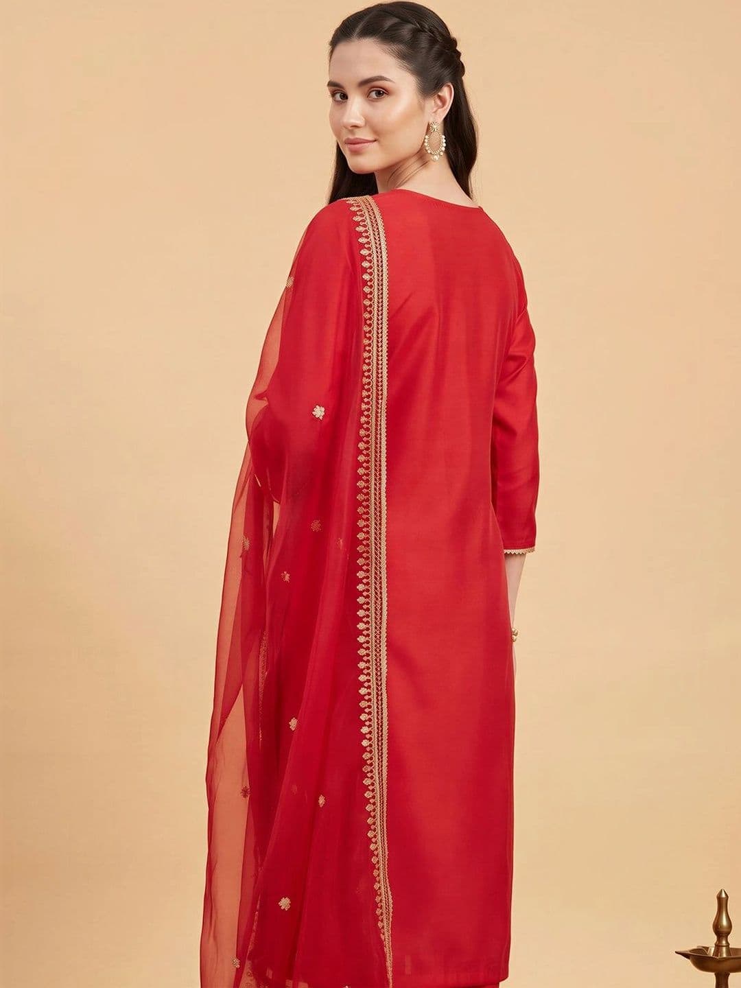 Indo Era Women Ethnic Motifs Embroidered Regular Thread Work Liva Kurta with Trousers & With Dupatta thumbnail 5