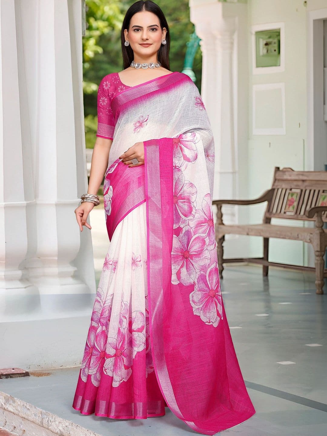 MANVAA Women Cotton Linen Saree - view 1