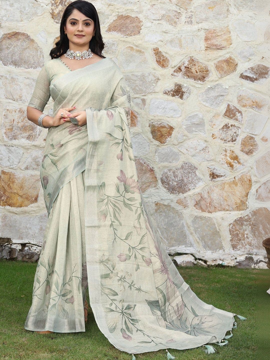 HERE&NOW Women  Floral Silk Cotton Handloom Saree thumbnail 3