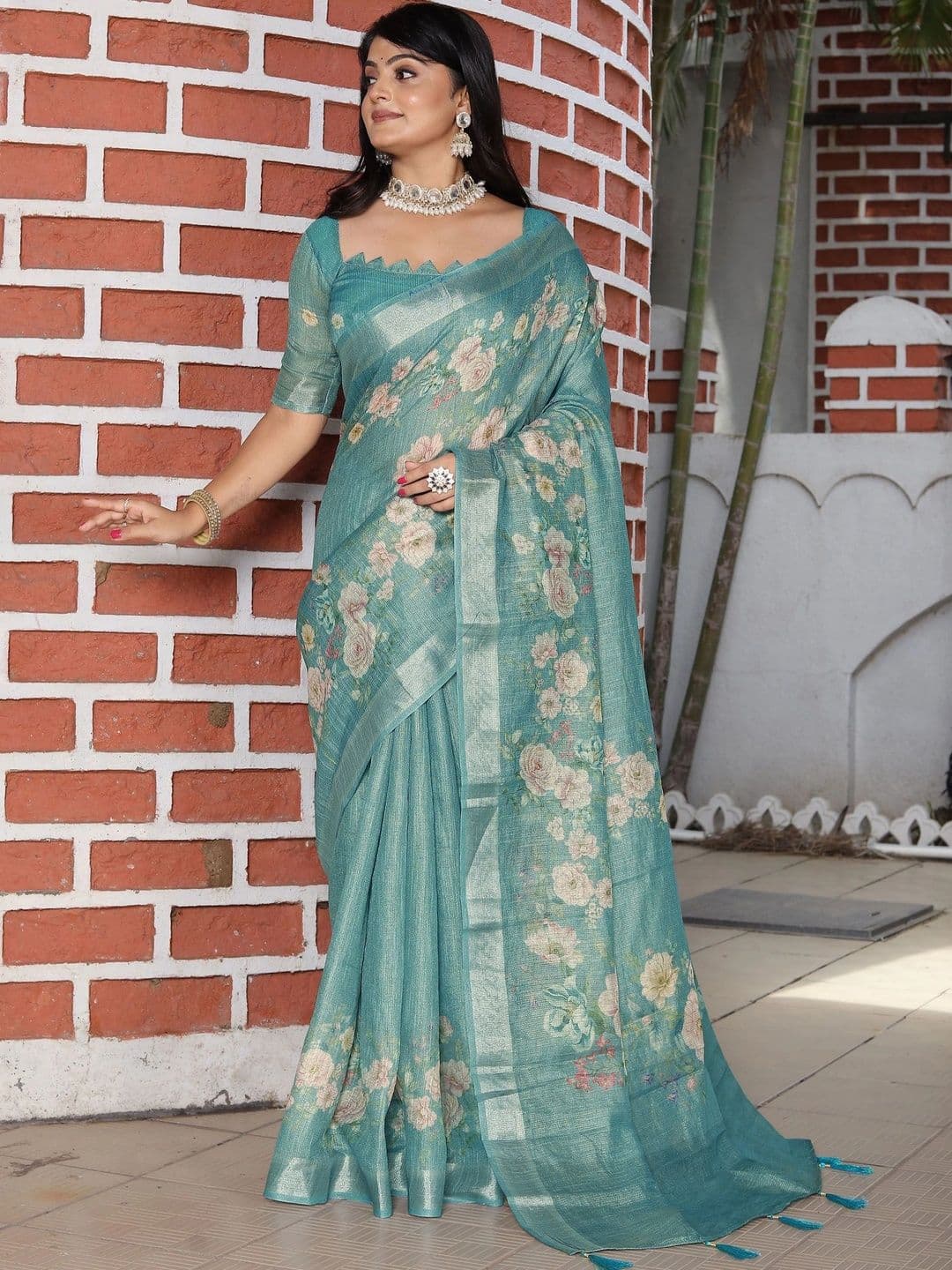 HERE&NOW Women Floral Silk Cotton Handloom Saree thumbnail 6