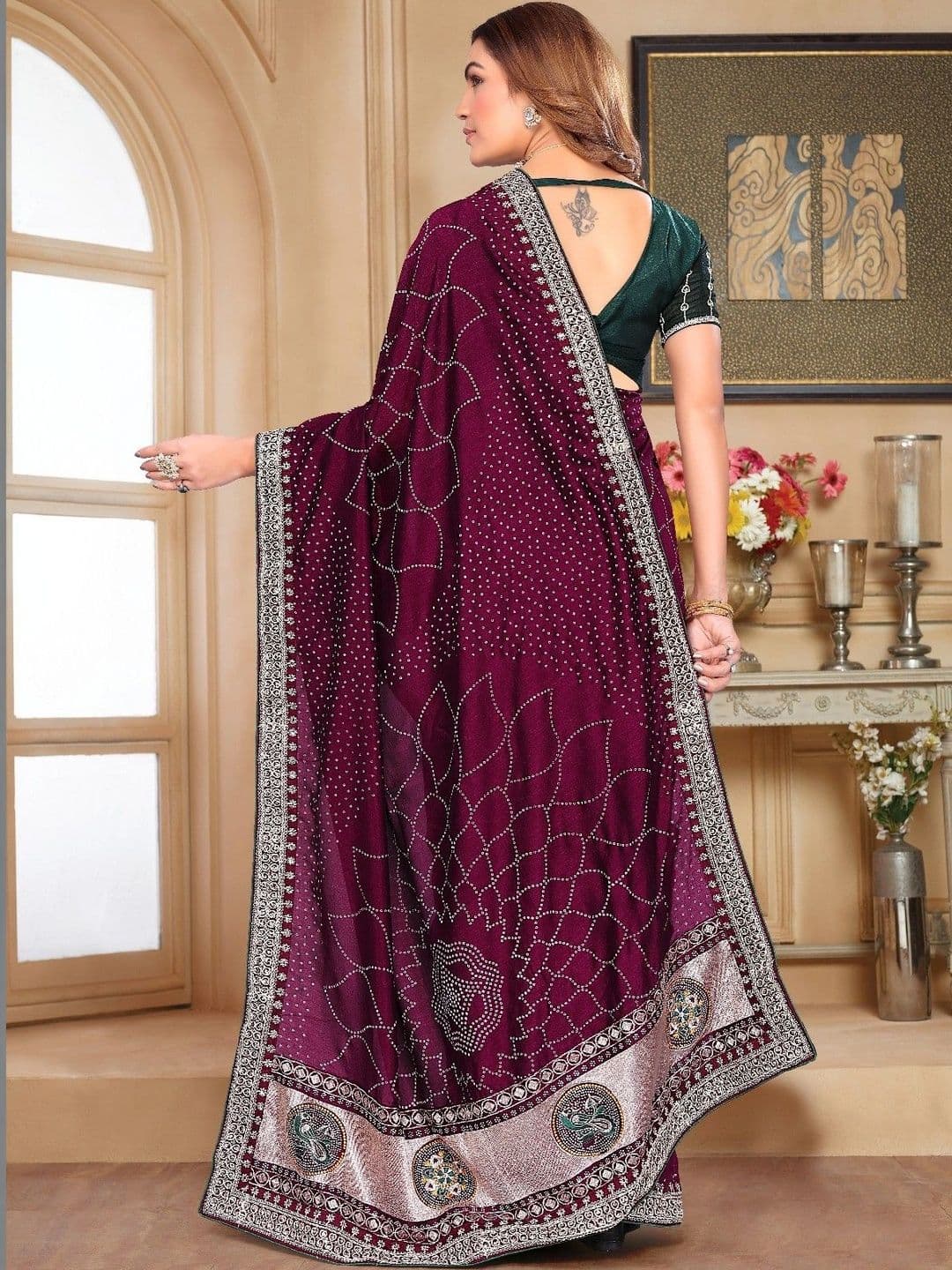 SmileyFashion Embellished Embroidered Art Silk Designer Saree thumbnail 5
