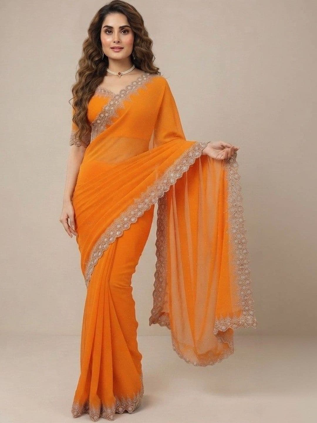SmileyFashion Embellished Pure Georgette Saree thumbnail 3