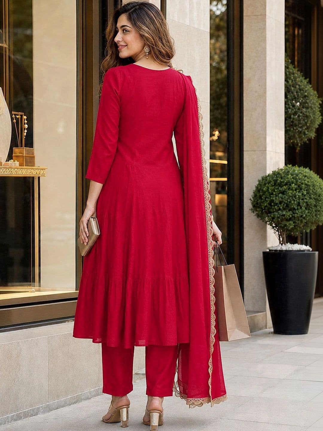 Berrylicious Women Ethnic Motifs Embroidered  Work Chanderi Cotton Kurta with Trousers thumbnail 2