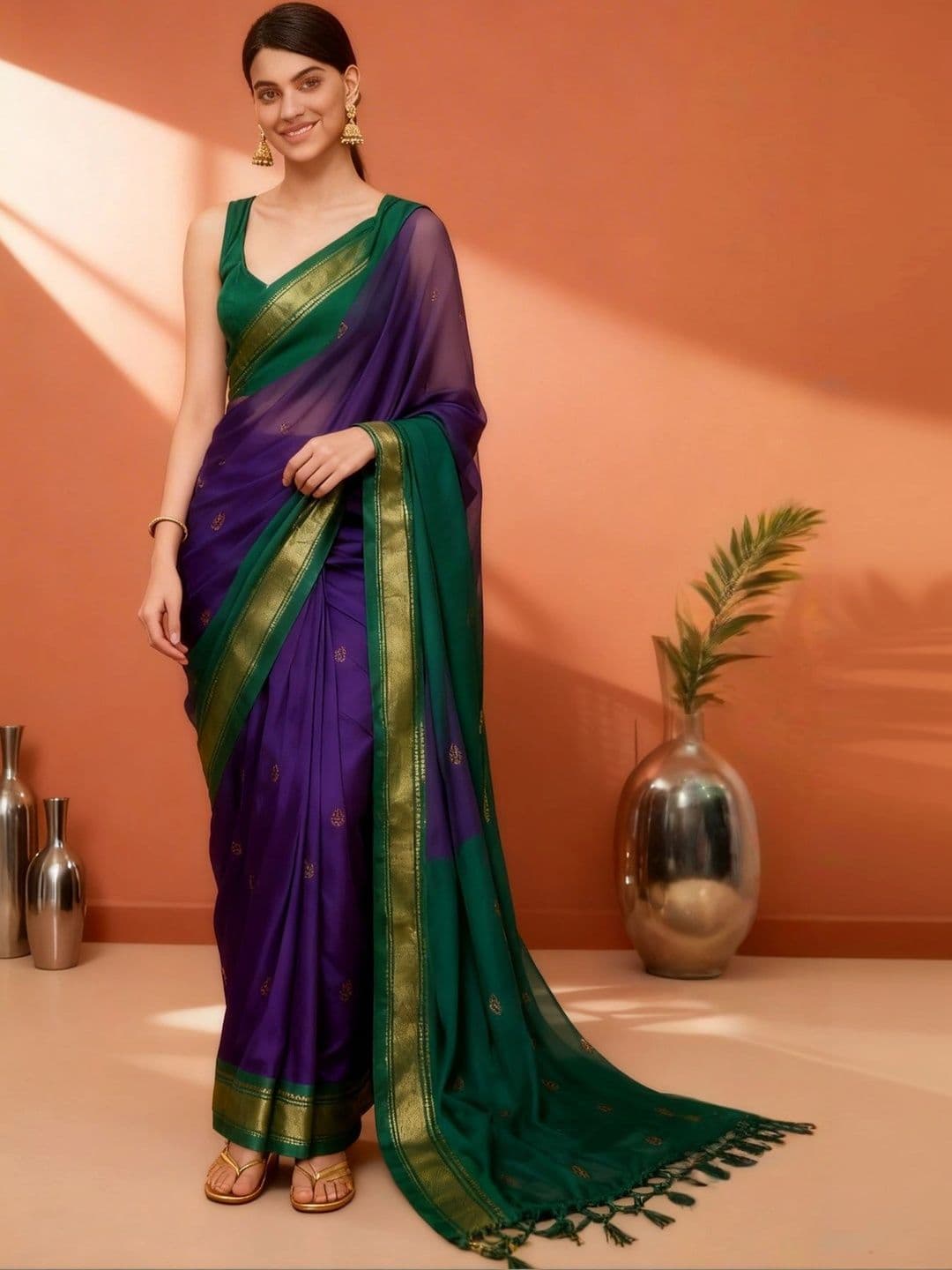 Sangria Zari  Women Pure Cotton Kanjeevaram Saree thumbnail 2