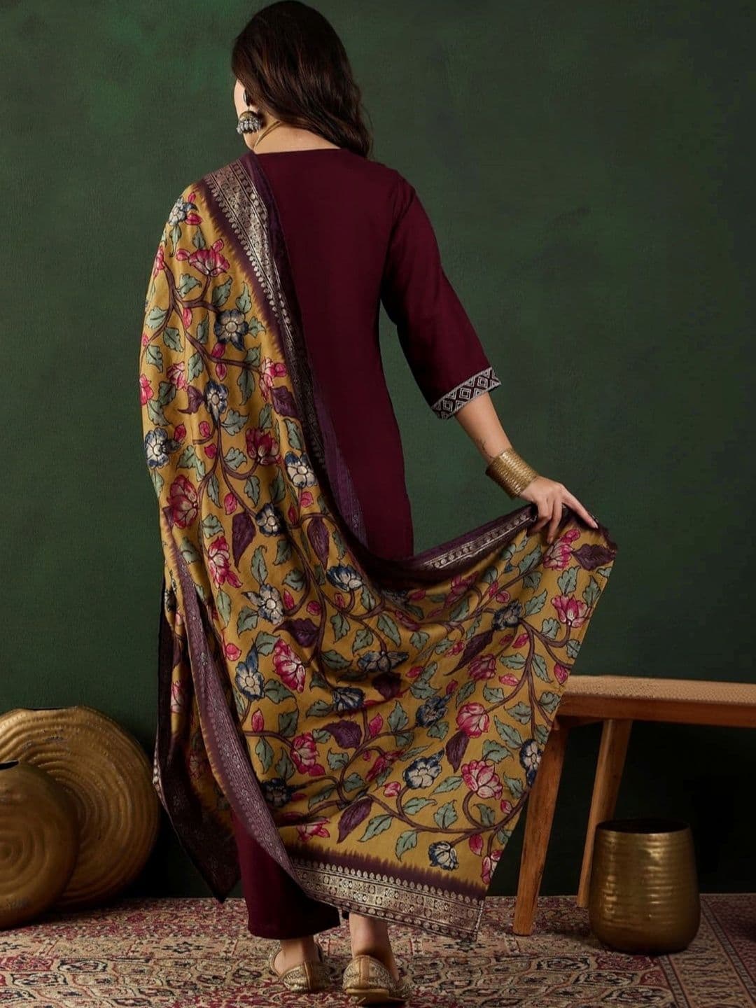 KALINI Women Ethnic Motifs Regular Thread Work Kurta with Trousers & With Dupatta thumbnail 5