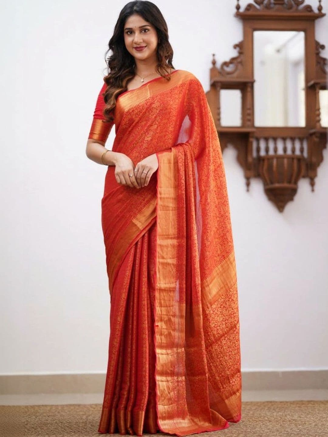 Mitera Women  Woven Design Zari Silk Blend Banarasi Saree - view 1