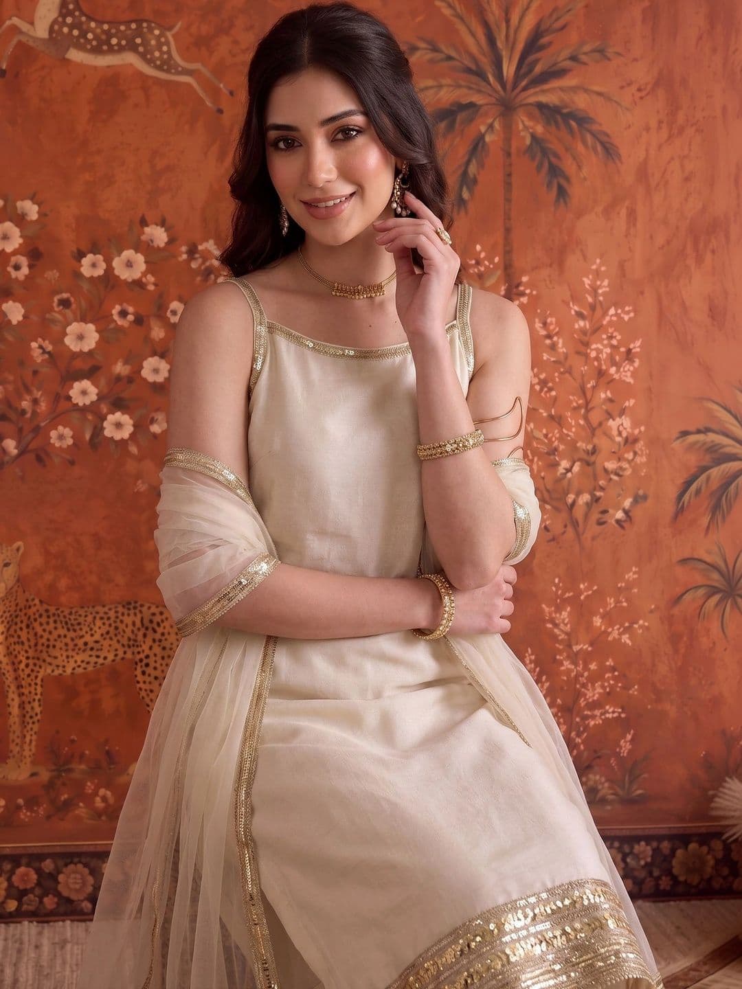 Sangria Silk Blend Round Neck Kurta & Churidar With Dupatta thumbnail 6