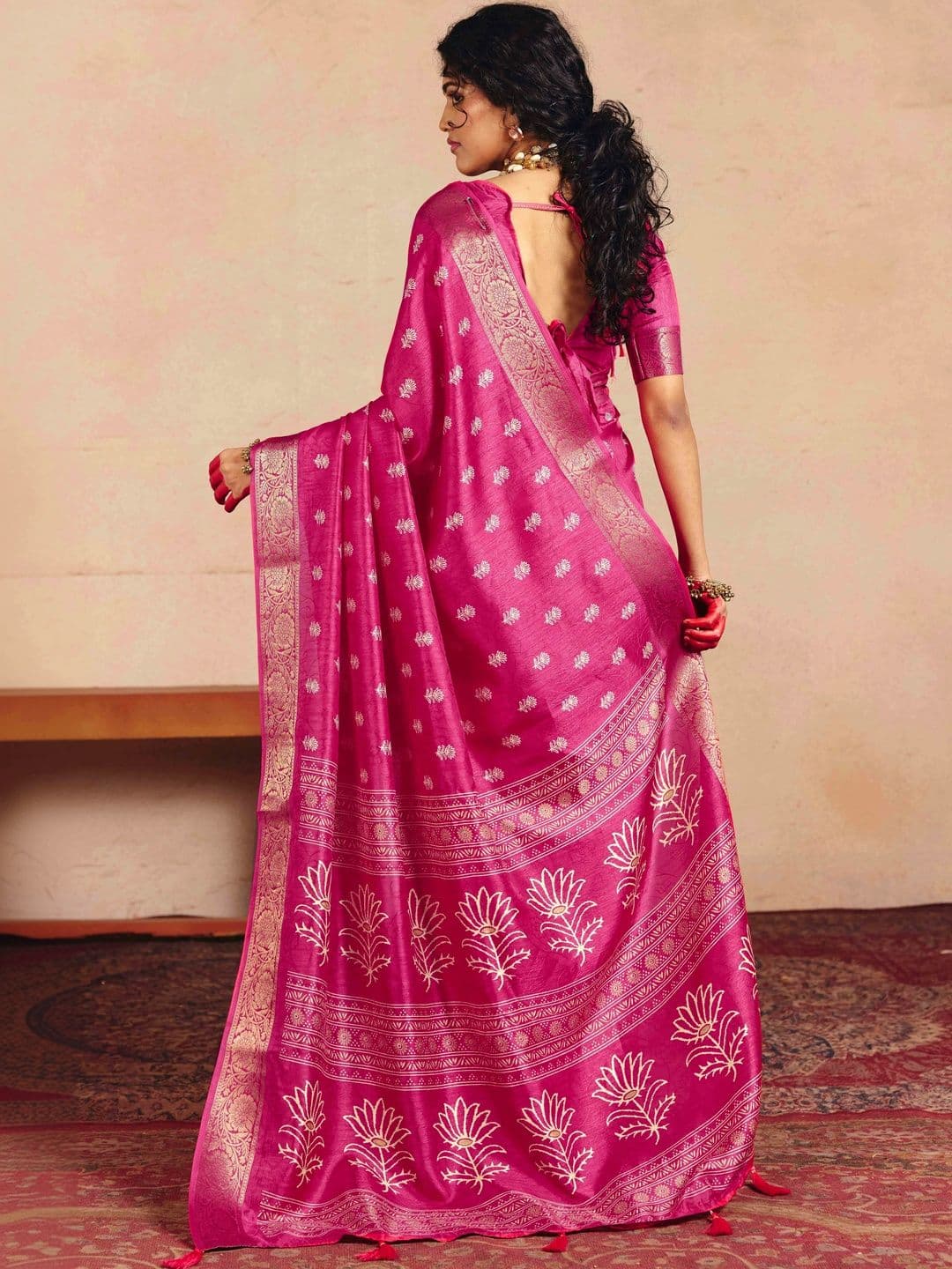 Dhaaga Ghar Ethnic Motifs Zari Silk Blend Fusion Saree thumbnail 3