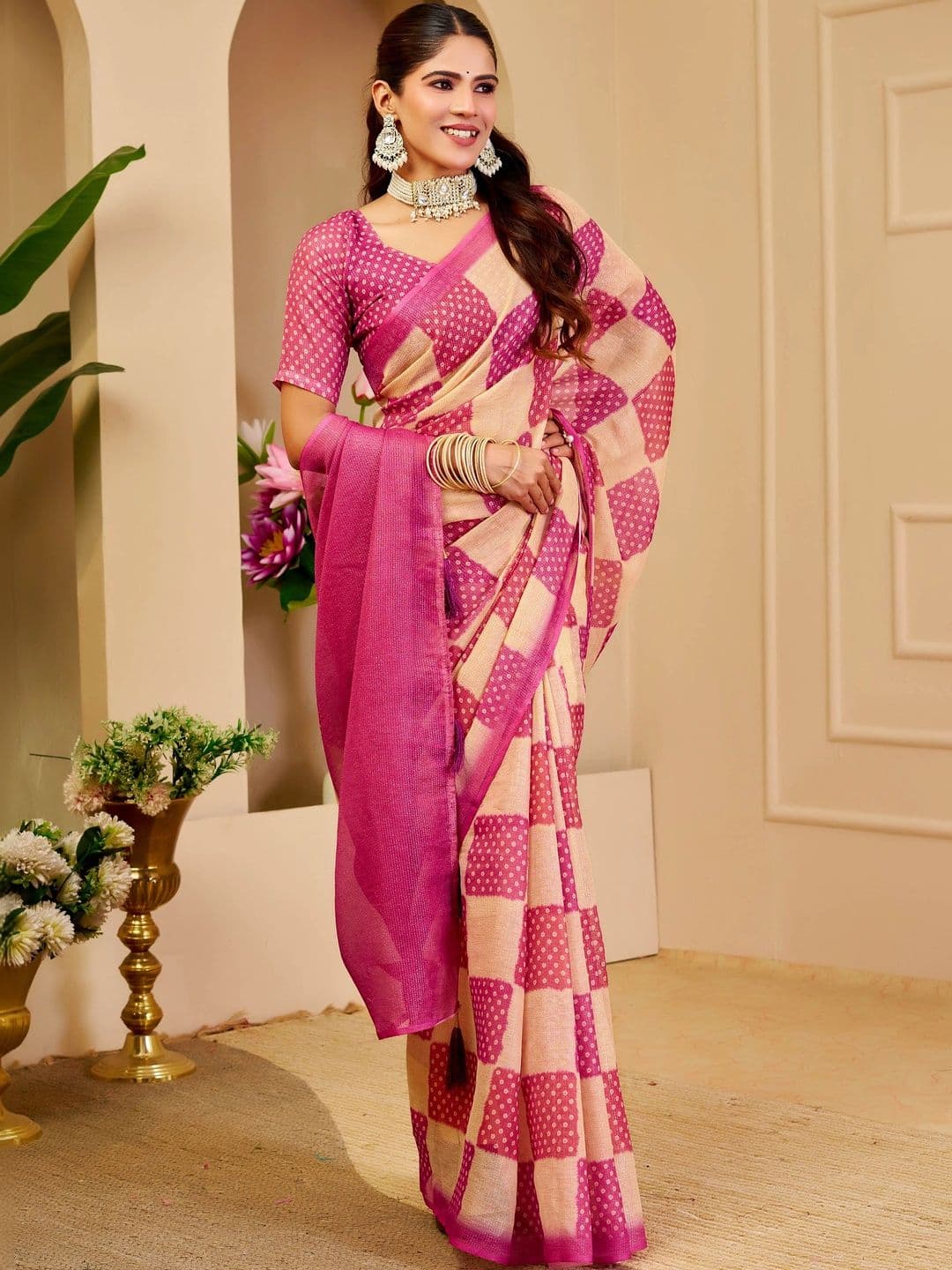 HERE&NOW Women Polka Dot Silk Cotton Handloom Saree thumbnail 6