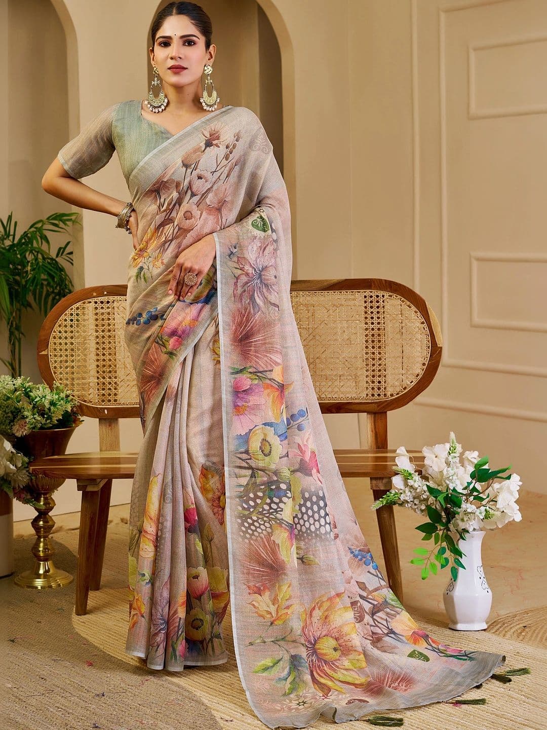 HERE&NOW Women Floral Silk Cotton Handloom Saree thumbnail 7