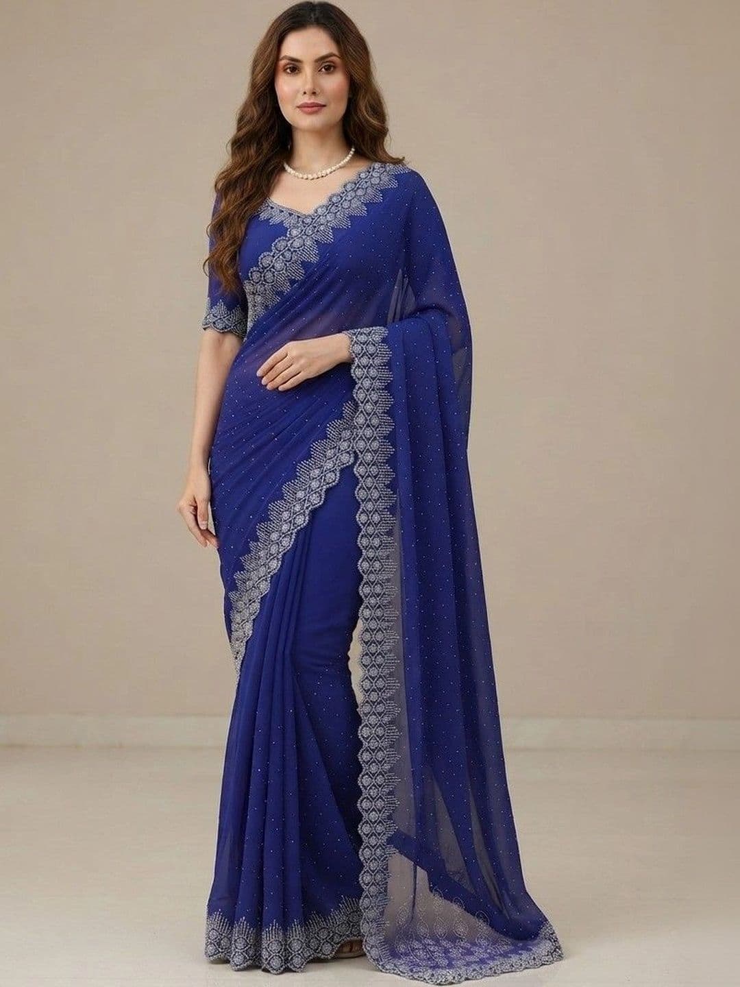 SmileyFashion Pure Georgette Saree thumbnail 2