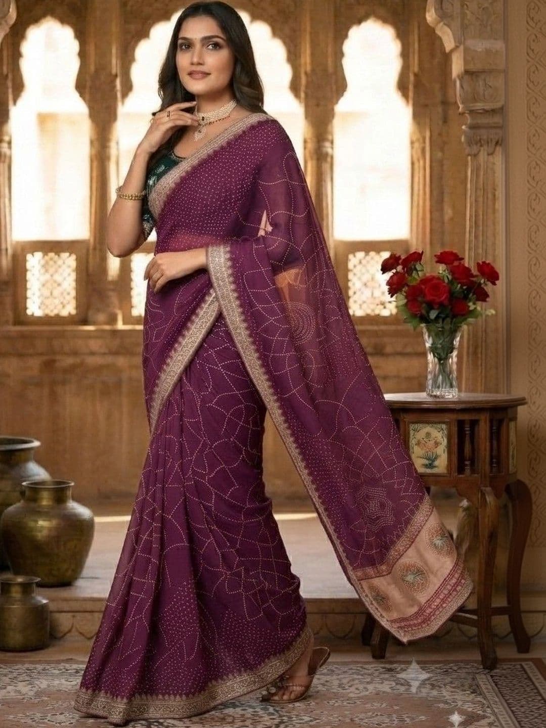 SmileyFashion Bandhani Embroidered Art Silk Designer Saree thumbnail 5