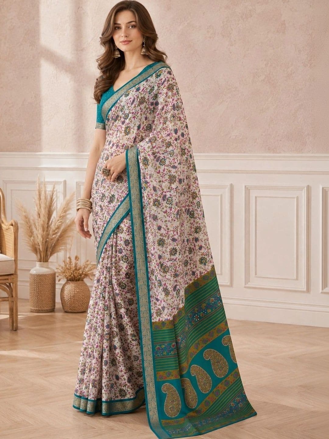 all about you Floral Zari Poly Crepe Saree thumbnail 2