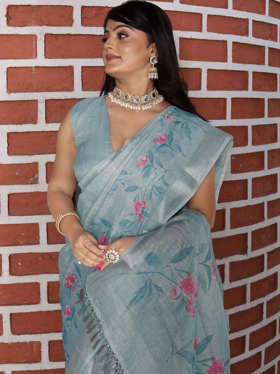 MANVAA Floral Silk Cotton Handloom Saree thumbnail 4