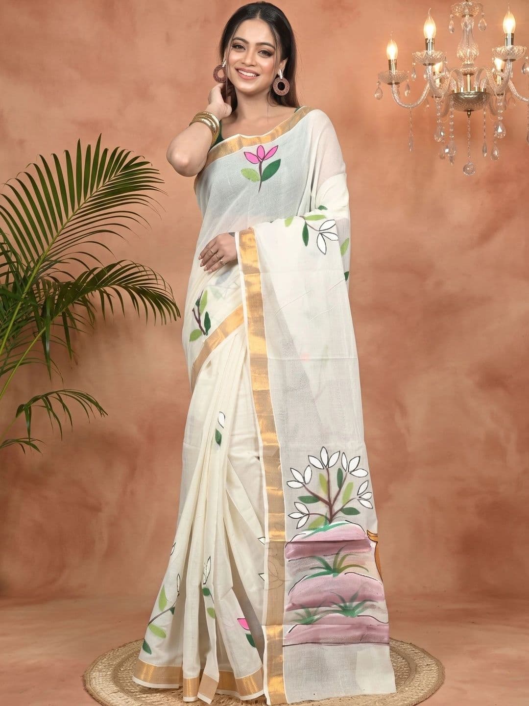 GitAsit Women  Floral Sequinned Pure Cotton Handloom Taant Saree - view 1