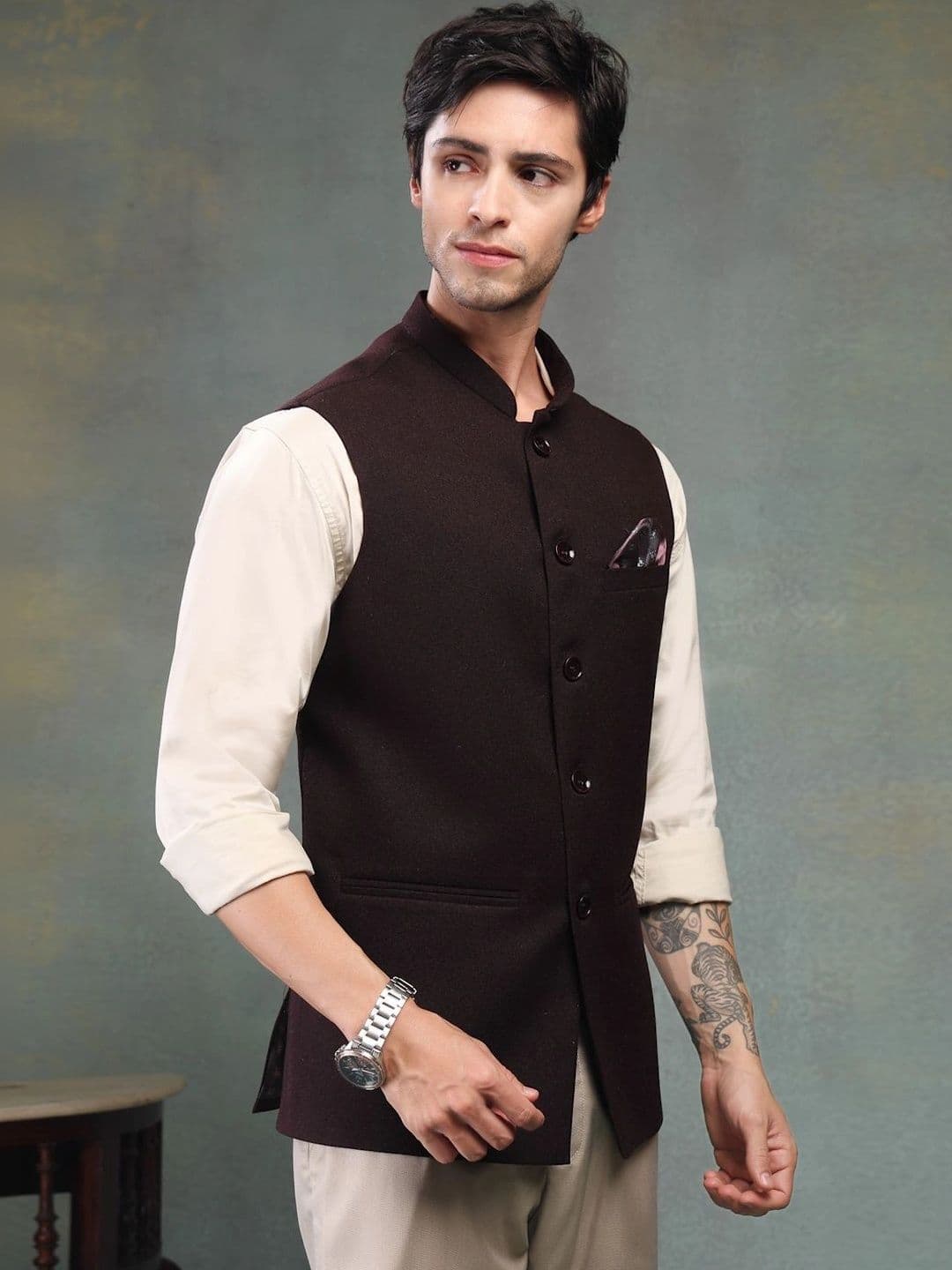 Badoliya & Sons Pure Wool Woven Nehru Jackets thumbnail 4
