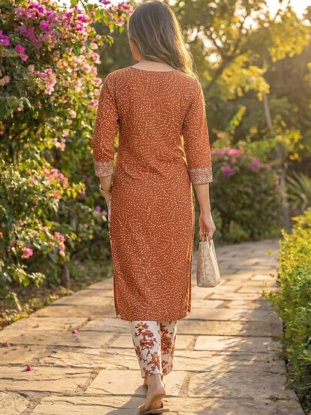 KALINI Women Ethnic Motifs Printed Regular Mirror Work Pure Cotton Kurta with Trousers thumbnail 3