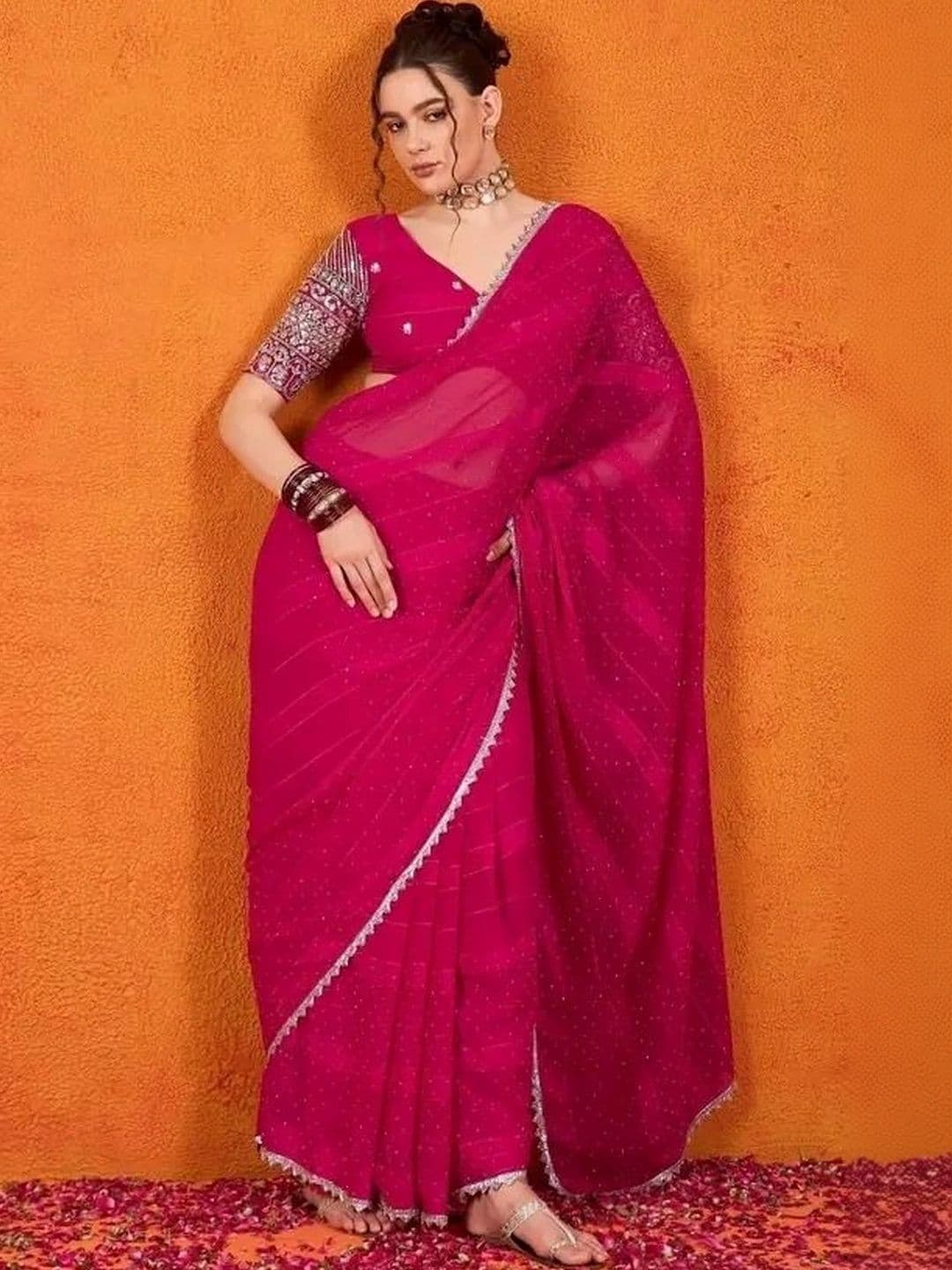 FABRELLA Embellished Embroidered Banarasi Saree thumbnail 2