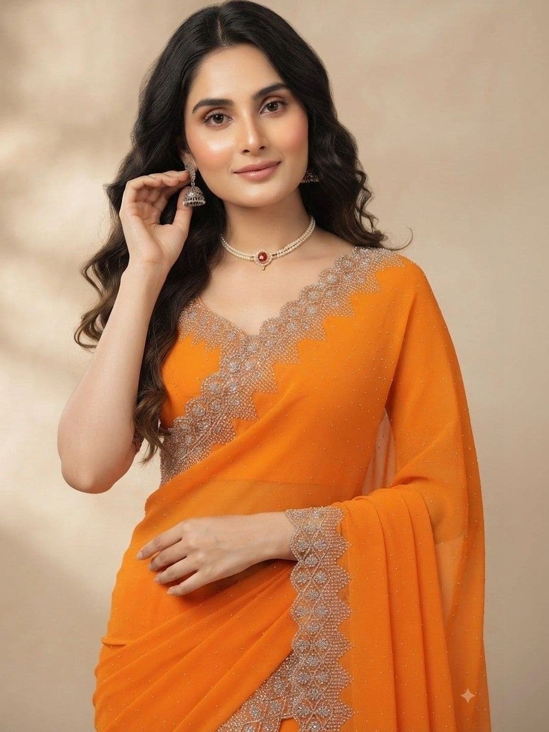SmileyFashion Pure Georgette Saree thumbnail 3