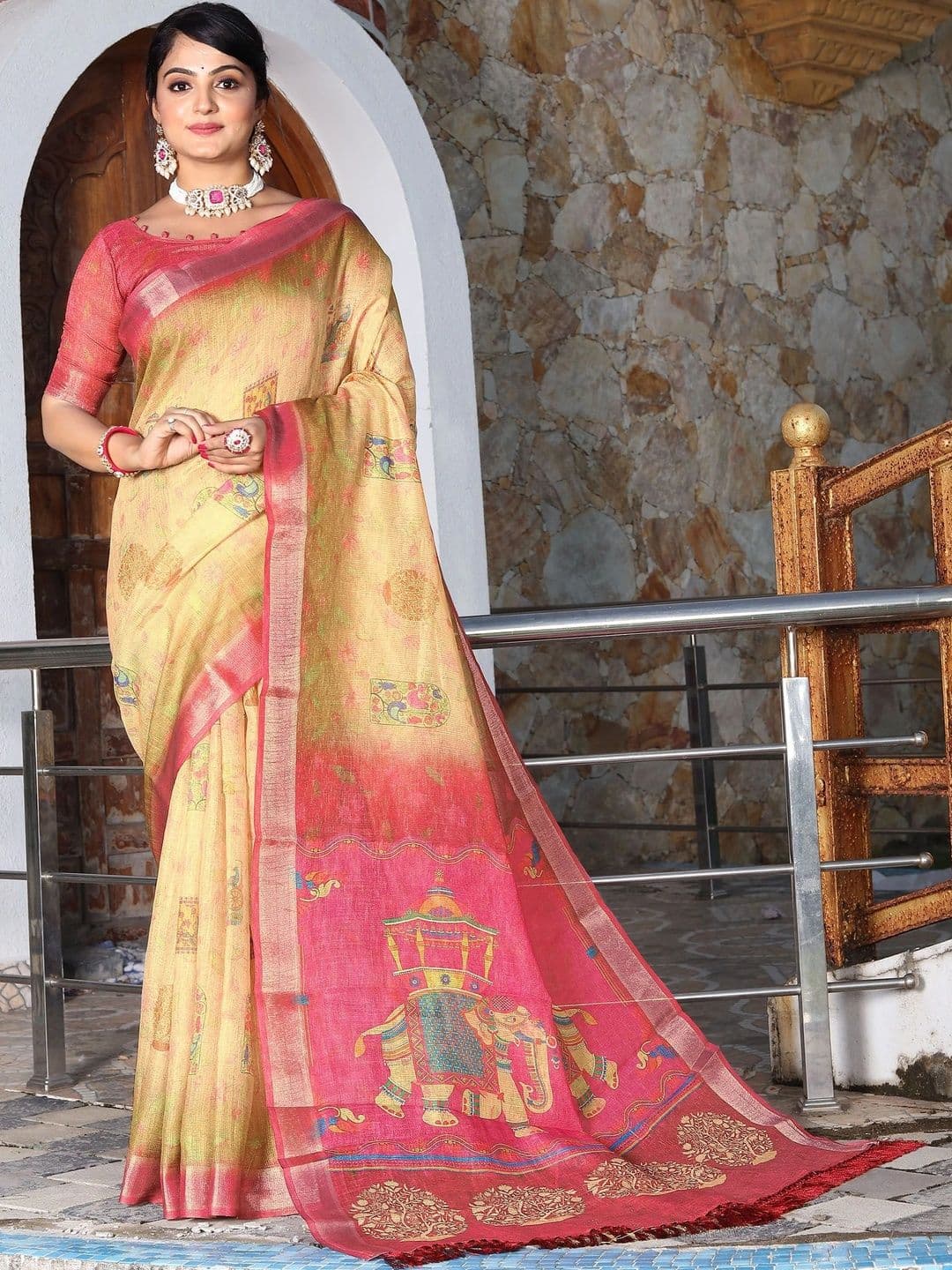 HERE&NOW Woven Design Zari Silk Cotton Handloom Saree - view 1