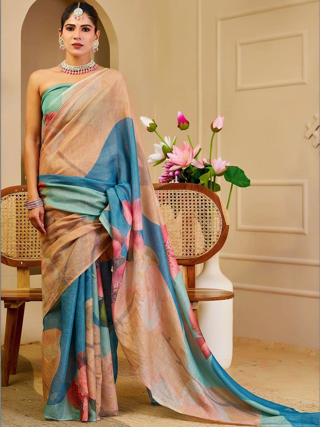 MANVAA Floral Silk Cotton Handloom Saree thumbnail 3