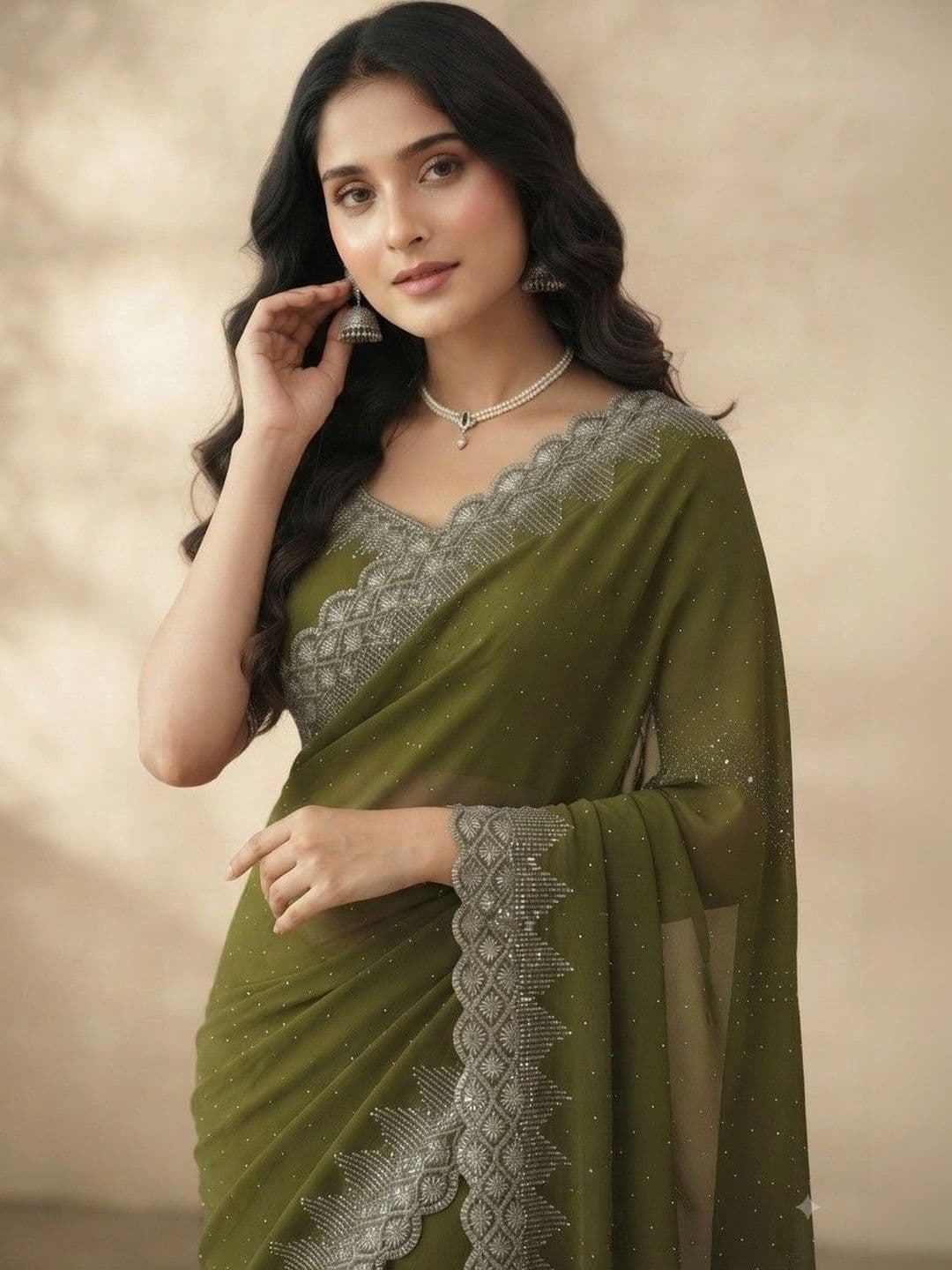 SmileyFashion Embellished Pure Georgette Saree thumbnail 4