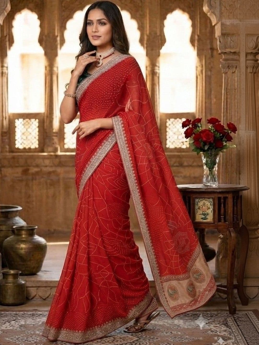 SmileyFashion Bandhani Embroidered Art Silk Designer Saree thumbnail 5