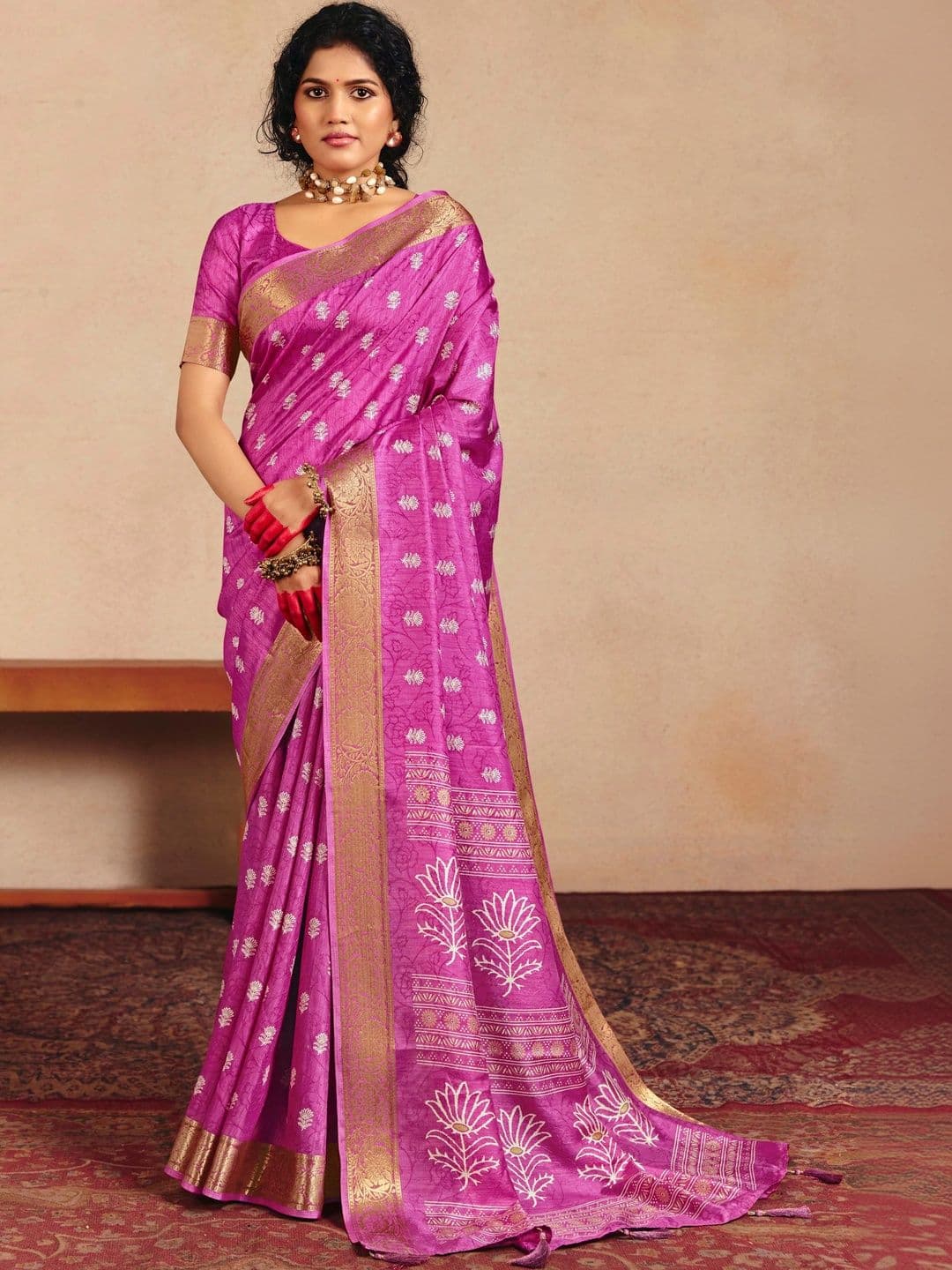 Dhaaga Ghar Ethnic Motifs Zari Silk Blend Fusion Saree - view 1