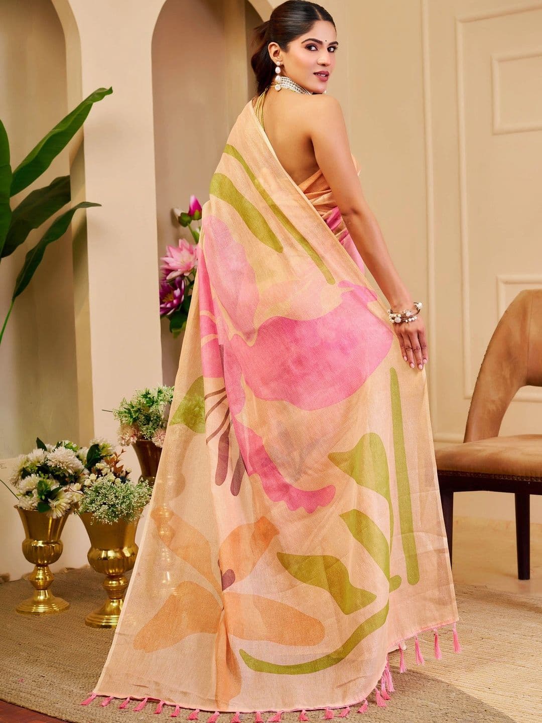 HERE&NOW Women Floral Silk Cotton Handloom Saree thumbnail 3
