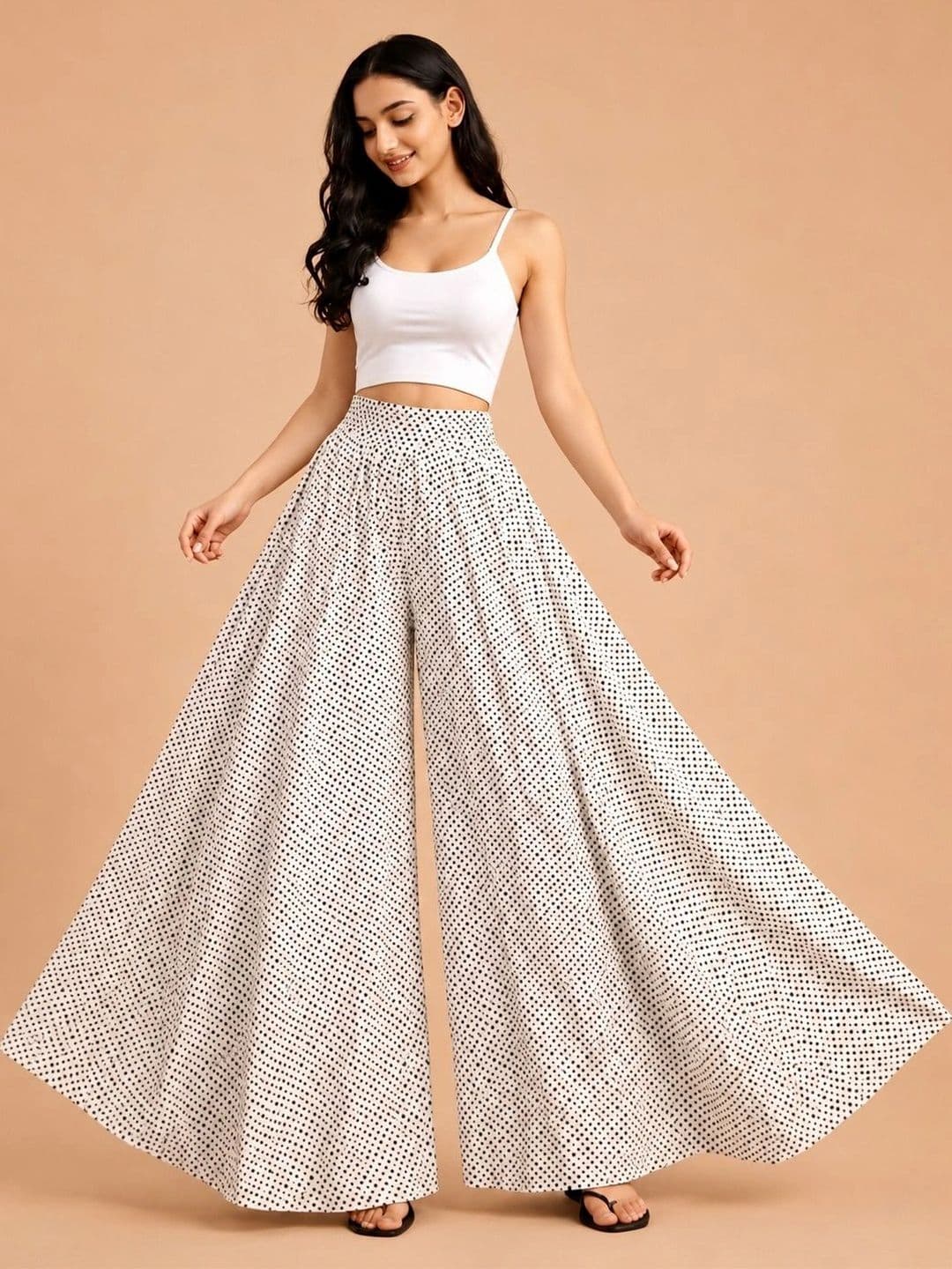 JK STORES Women Polka Dot Printed Crepe Palazzos thumbnail 2