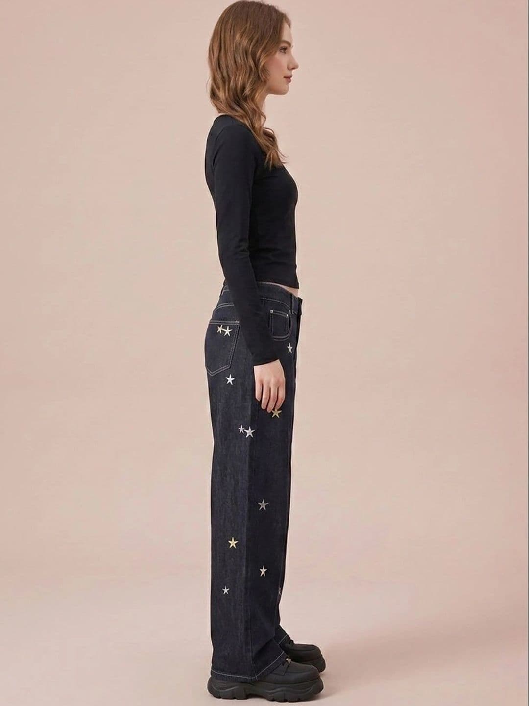 ATELIER REBEL Women Wide Leg Mid-Rise Heavy Fade Embroidered Jeans thumbnail 4