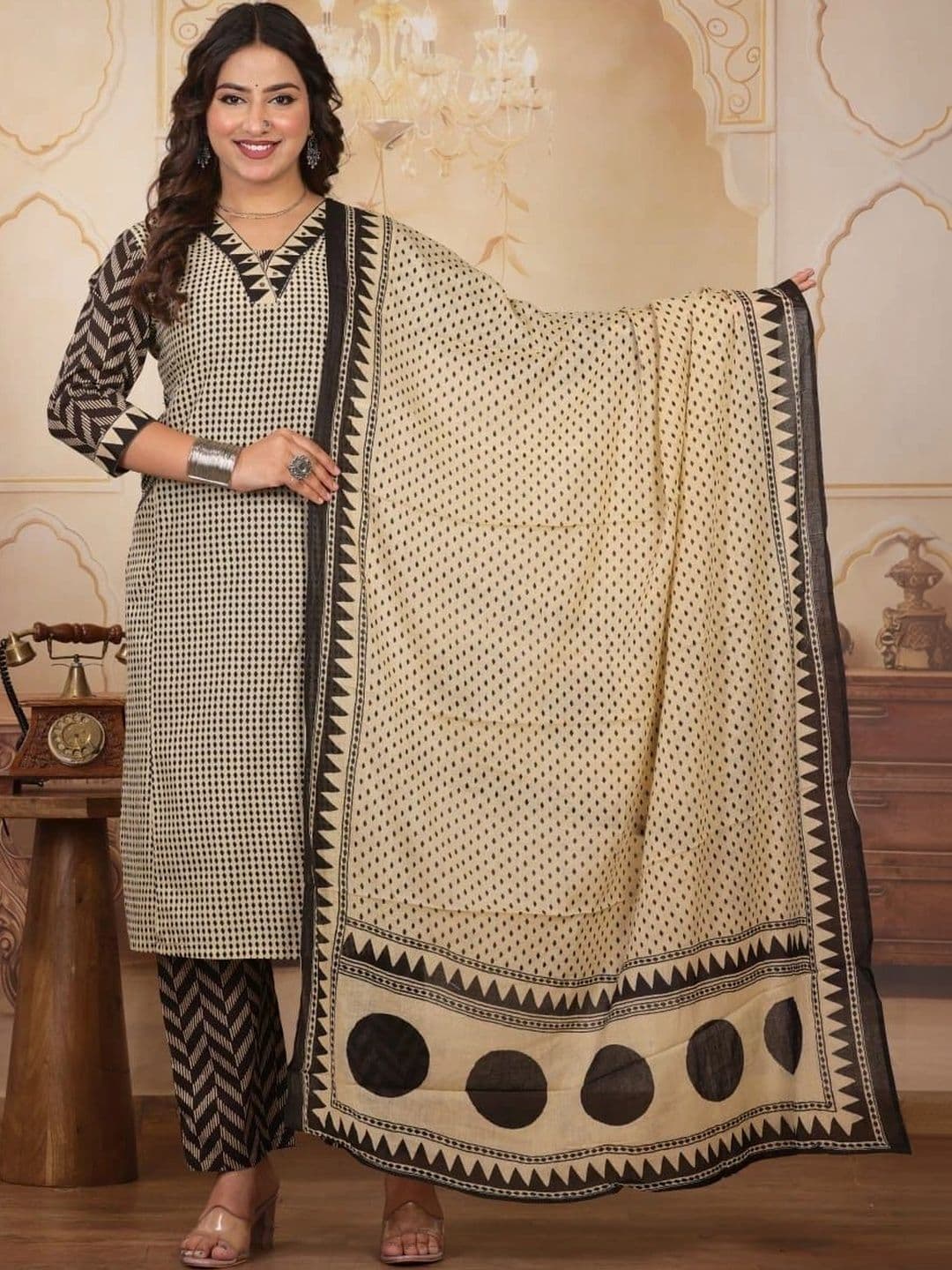 AFFO Women Printed Regular Pure Cotton Kurta with Trousers & With Dupatta - view 1