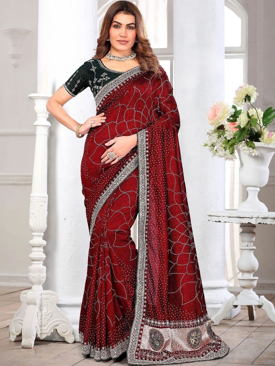 SmileyFashion Embellished Embroidered Art Silk Designer Saree - view 1
