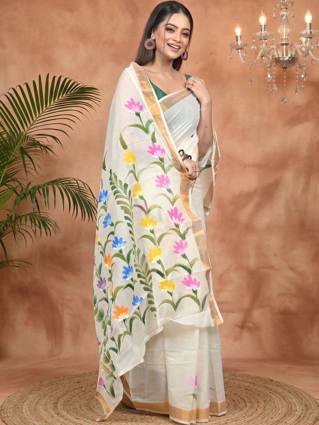 GitAsit Floral Women  Sequinned Pure Cotton Handloom Taant Saree thumbnail 3