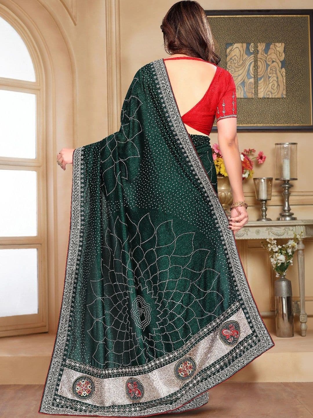SmileyFashion Bandhani Embroidered Art Silk Designer Saree thumbnail 4