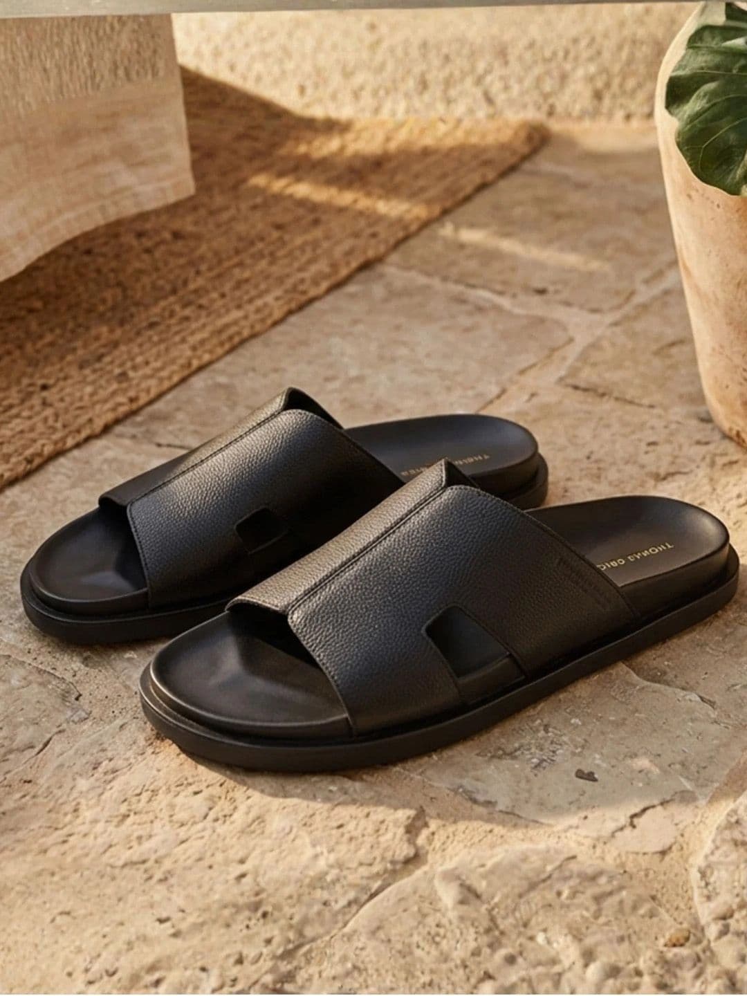 THOMAS CRICK Men Black Leather Sandals - view 1