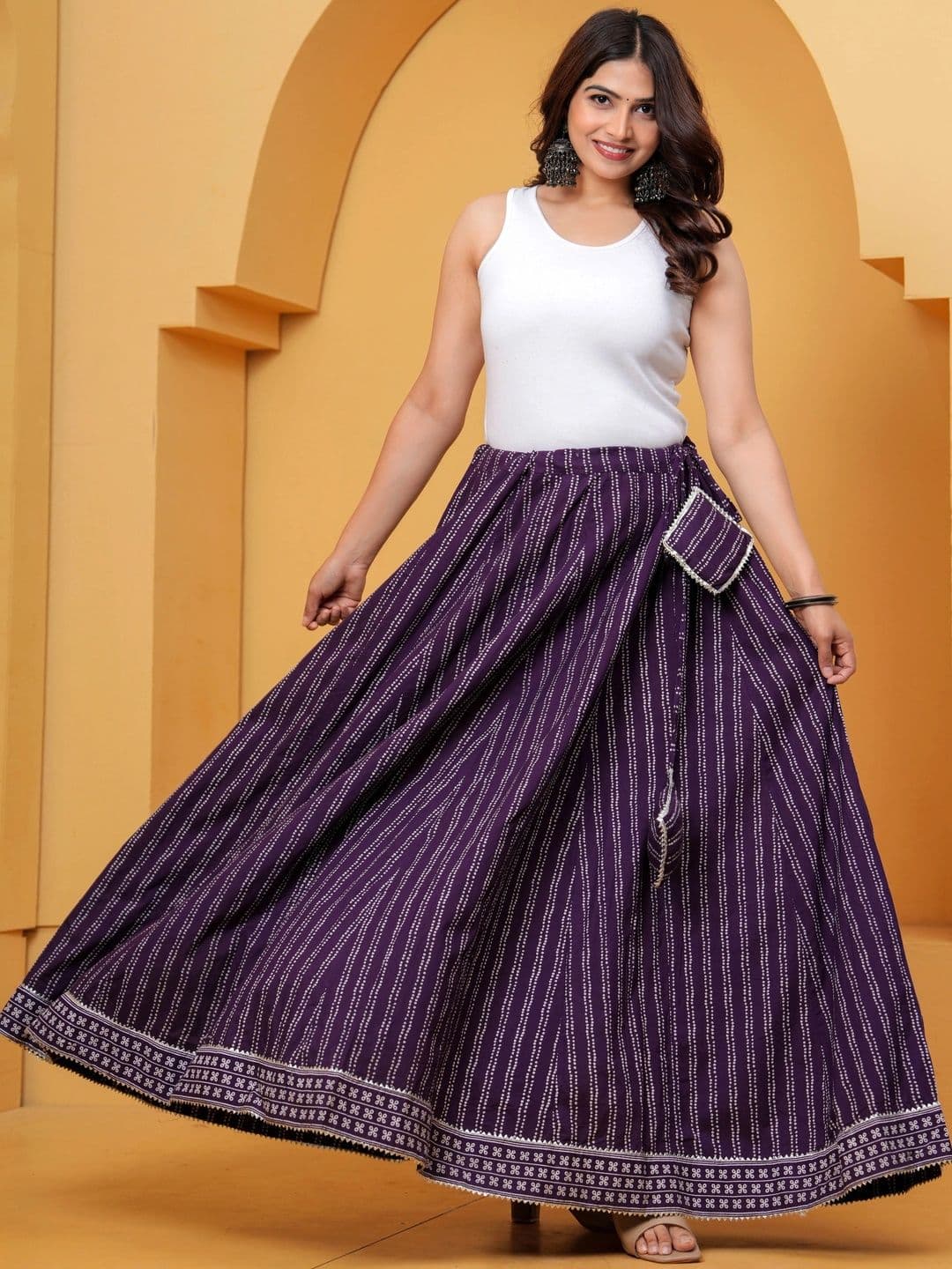 Maquien Women Cotton Cambric Abstract Maxi Flared Skirt thumbnail 2
