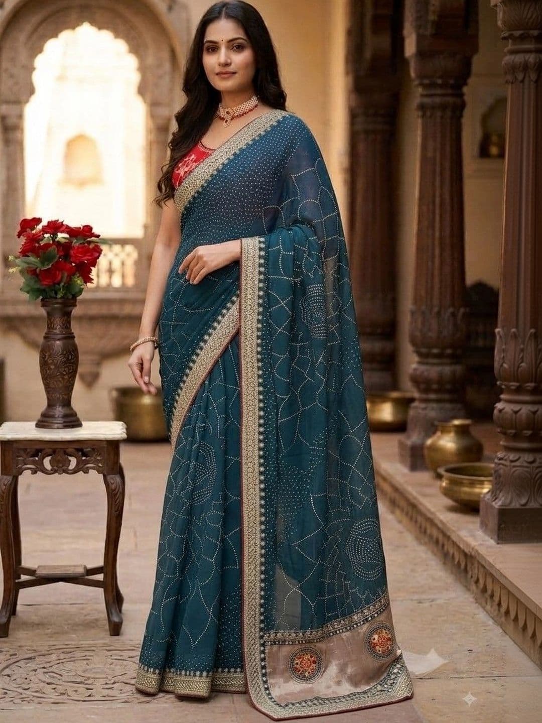 SmileyFashion Women Embellished Embroidered Art Silk Designer Saree - view 1