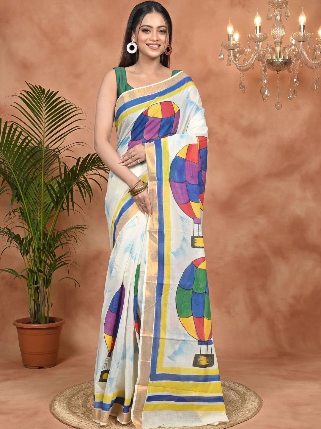 GitAsit Ethnic Motifs Sequinned Pure Cotton Handloom Taant Saree - view 1