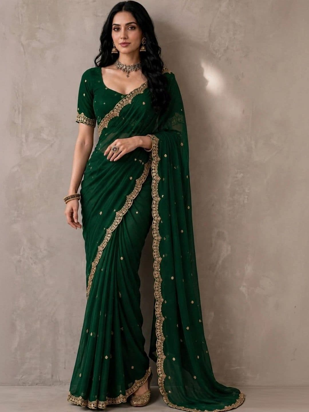 SHRIJAMYAHAM Embroidered Poly Georgette Saree - view 1