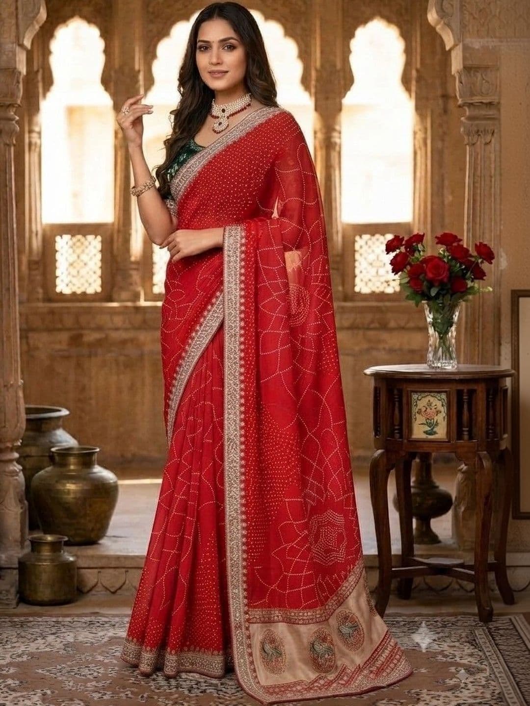 SmileyFashion Bandhani Embroidered Art Silk Designer Saree thumbnail 2