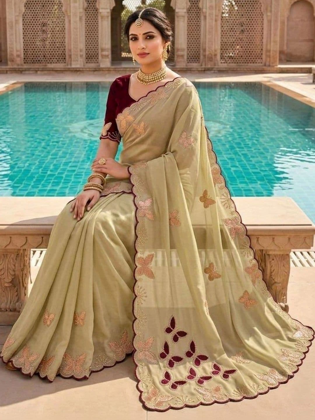 Drapes & Threads Co. Ethnic Motifs Embroidered Pure Georgette Designer Saree - view 1