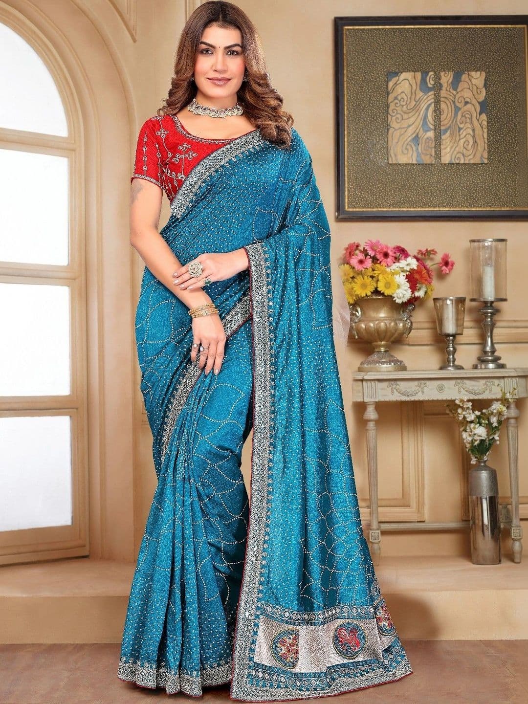 SmileyFashion Bandhani Embroidered Art Silk Designer Saree thumbnail 4