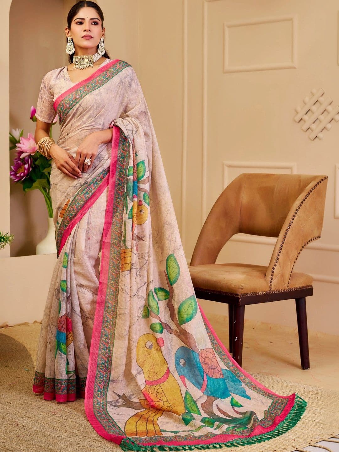 Maroosh Floral Silk Cotton Handloom Saree - view 1
