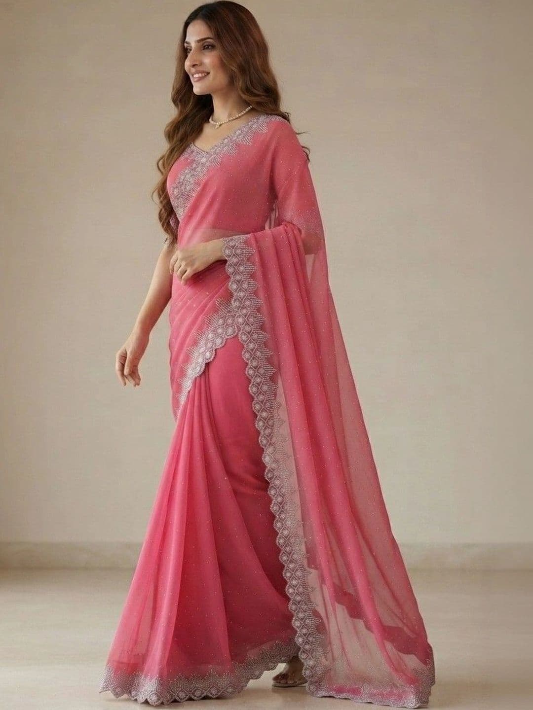 SmileyFashion Pure Georgette Saree thumbnail 2