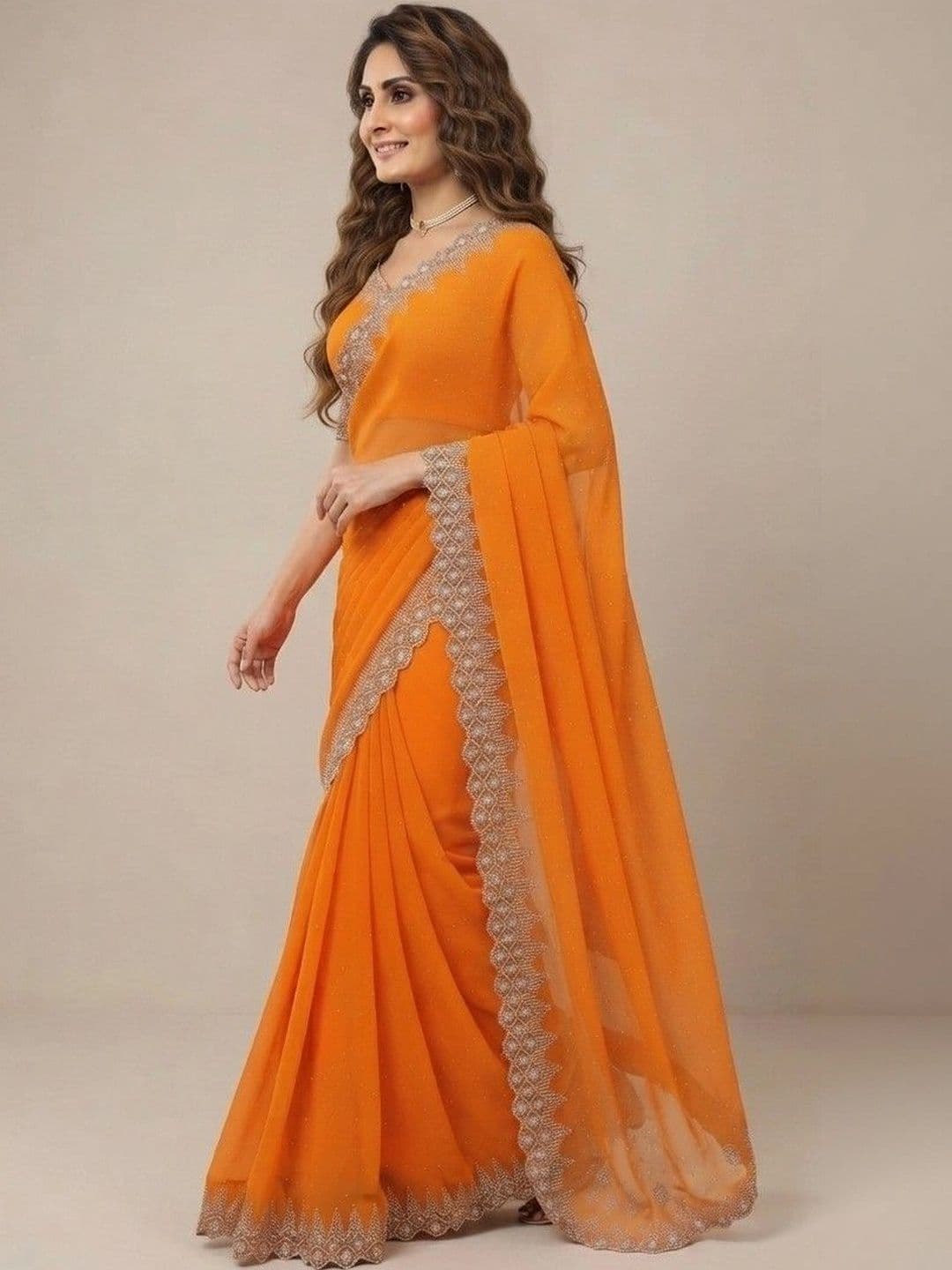 SmileyFashion Embellished Pure Georgette Saree thumbnail 2
