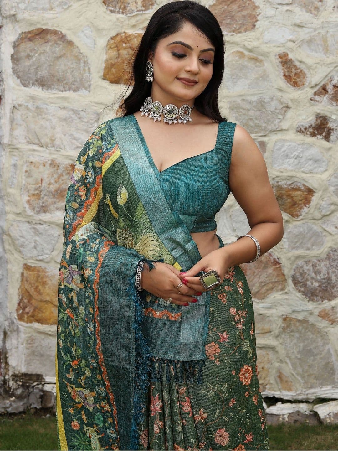 HERE&NOW Kalamkari Silk Cotton Handloom Saree thumbnail 2